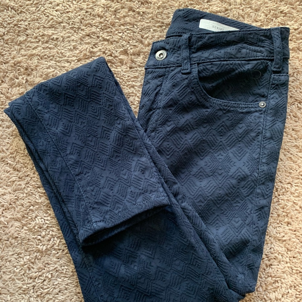 Anthro Textured Navy Skinny Pants